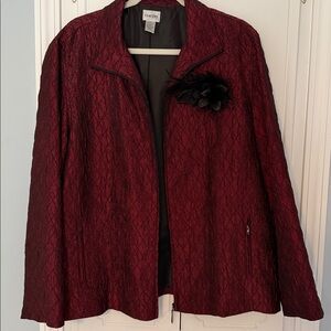 Chico's Burgundy Jacket with Black Feather Detail